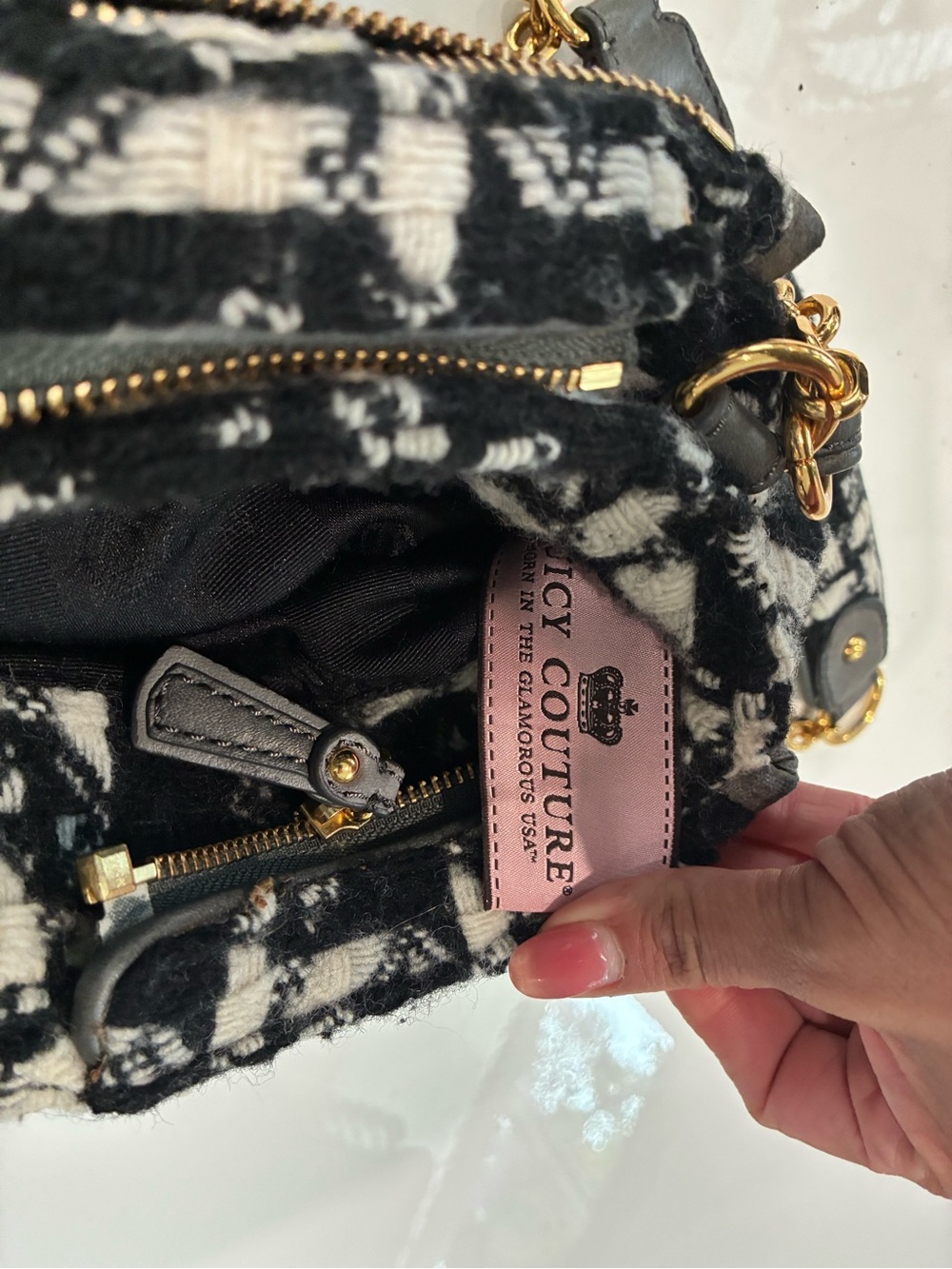 Juicy Couture-Vintage herringbone pattern fabric with branded zipper pulls. - Picture 7 of 16